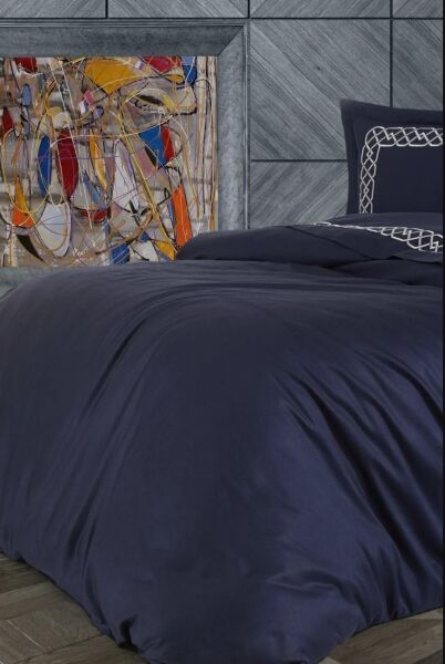 Nazik Home Vienza Nakışlı Pamuk Saten 6 Parça Nevresim Takımı Lacivert Çift Kişilik