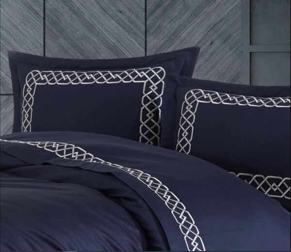 Nazik Home Vienza Nakışlı Pamuk Saten 6 Parça Nevresim Takımı Lacivert Çift Kişilik