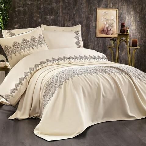 Nazik Home Henna Nevresim Pike Seti Bej Çift Kişilik