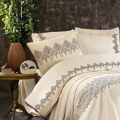 Nazik Home Henna Nevresim Pike Seti Bej Çift Kişilik