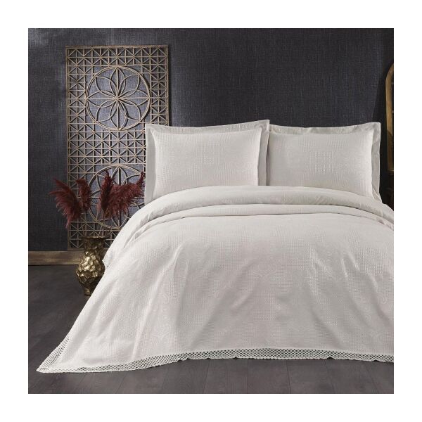 Nazik Home Jakar Desenli Neva Yatak Örtüsü Krem Çift Kişilik