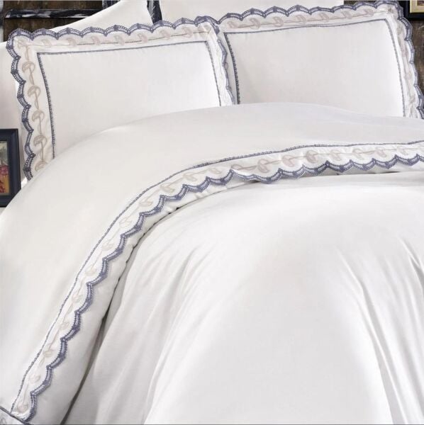 Nazik Home Azra Dantelli Nevresim Takımı Triko Battaniye 7 Parça Seti Beyaz Çift Kişilik