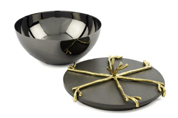 Mikasa Moor Branch Kapaklı Gold Gri Kase 17x10cm