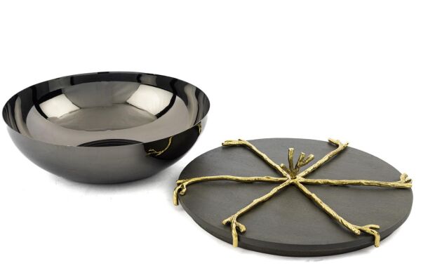 Mikasa Moor Branch Kapaklı Gold Gri Kase 22x10cm