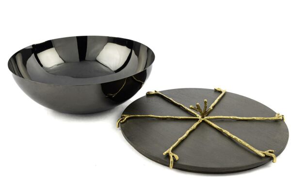 Mikasa Moor Branch Kapaklı Gold Gri Kase 27x12cm