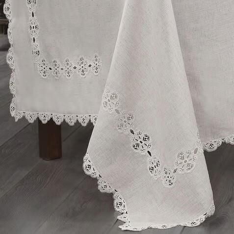 Nazik Home Doria Dantelli Leke Tutmaz Masa Örtüsü Krem 160X260