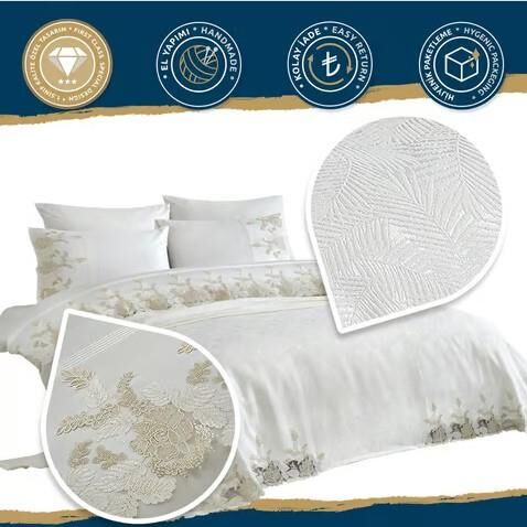 Nazik Home Floransa Nevresim-Pike Seti Krem Çift Kişilik