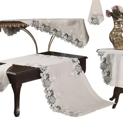 Nazik Home Floransa Dantelli Leke Tutmaz 5 Parça Salon Oda Takımı Bej Standart