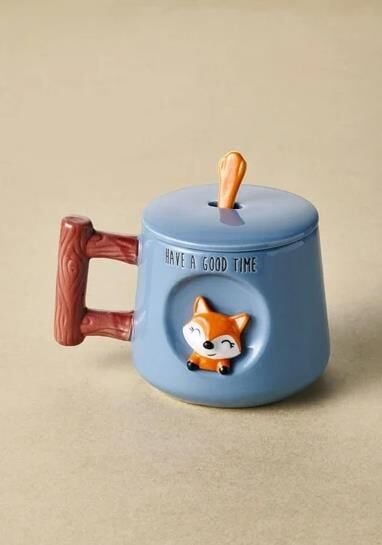 The Mia Tilki Kapaklı ve Kaşıklı Kupa 370 ml