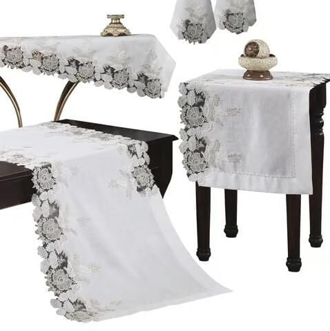 Nazik Home Floransa Dantelli Leke Tutmaz 5 Parça Salon Oda Takımı Krem Standart