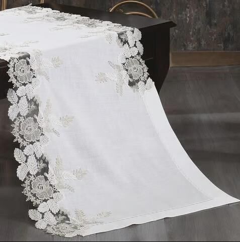 Nazik Home Floransa Dantelli Leke Tutmaz 5 Parça Salon Oda Takımı Krem Standart