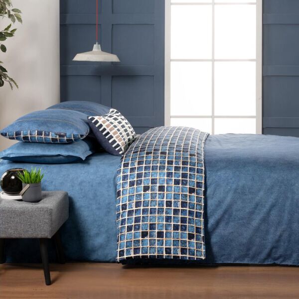 Sarev Sensal Saten Nevresim Takımı Çift Kişilik 4 Yastık İndigo