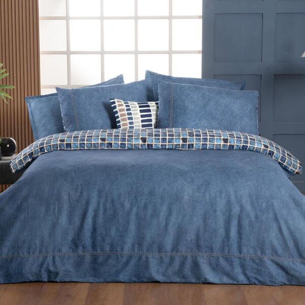 Sarev Sensal Saten Nevresim Takımı Çift Kişilik 4 Yastık İndigo