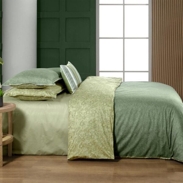 Sarev Berlina Saten Nevresim Takımı Çift Kişilik 4 Yastık Yeşil