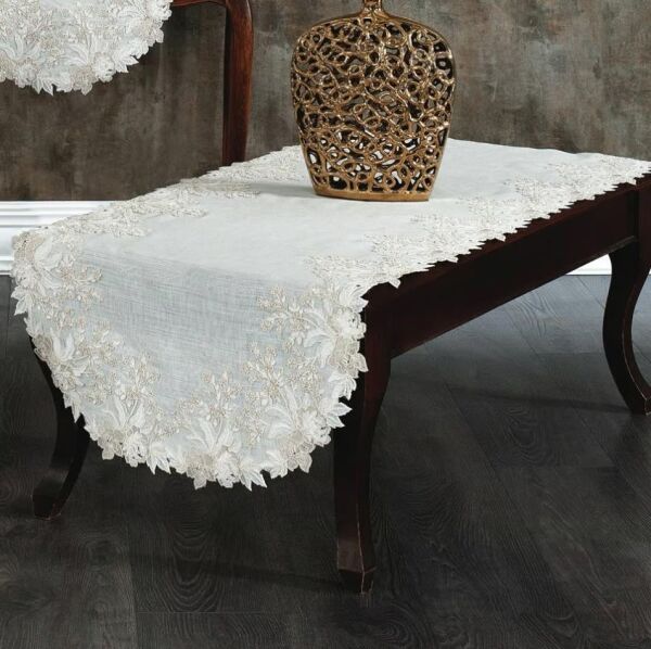 Nazik Home Serenita Dantelli Leke Tutmaz 5 Parça Salon Oda Takımı Krem Standart