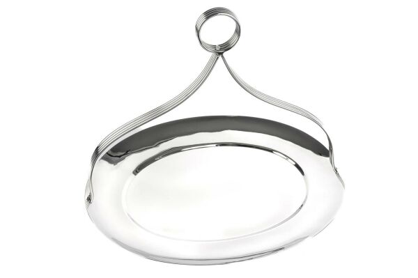 Mikasa Moor Gümüş Oval Kulplu Metal Tepsi 38x28x30cm