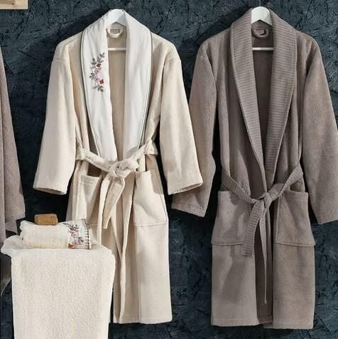 Nazik Home Kayra Kadın & Erkek 6 Parça Aile Bornoz Seti Naturel Vizon Standart