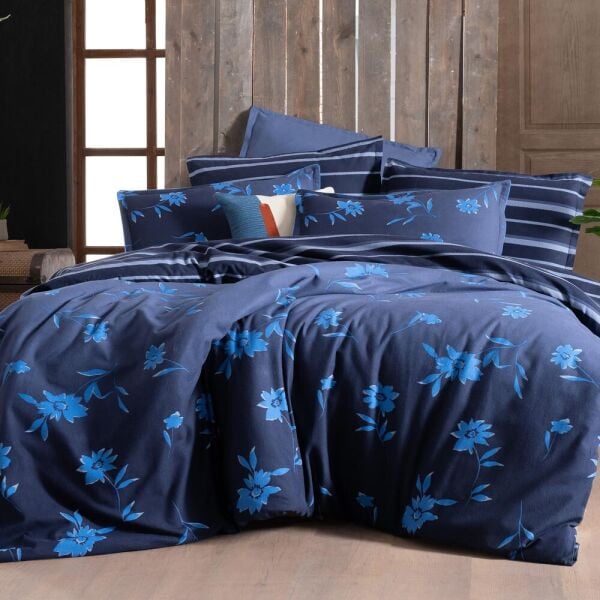 Sarev Reneta Flanel Nevresim Takımı Çift Kişilik 2 Yastık Lacivert