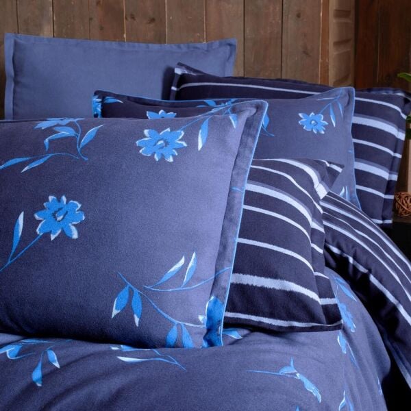 Sarev Reneta Flanel Nevresim Takımı Çift Kişilik 2 Yastık Lacivert