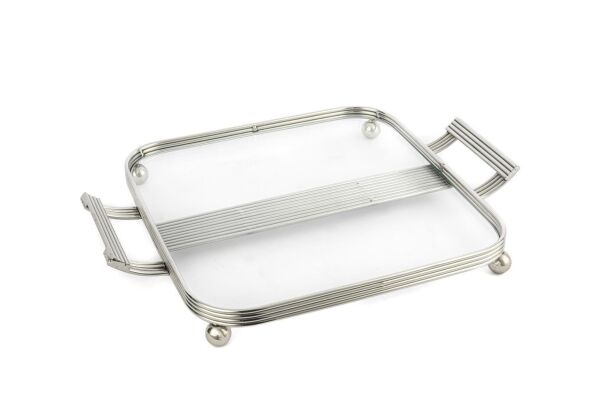 Mikasa Moor Gümüş Cam Metal Kulplu Tepsi 35x27cm