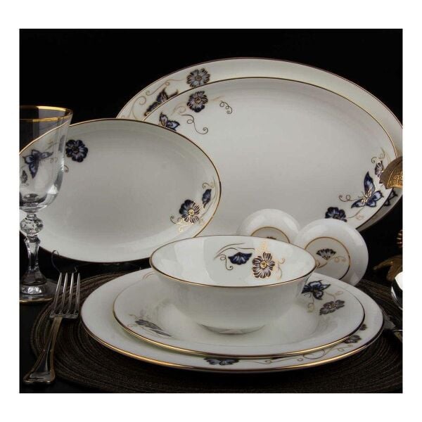 Evaliza Nostalji Kelebek Mavı 60 Parça Yemek Takım