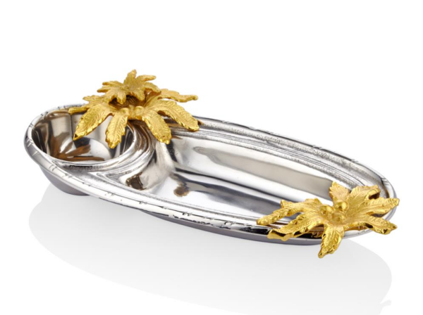 Lamedore Palma Gold Çiçekli Silver Çift Bölmeli Kase 40.6 x 20.3 x 8.25 Cm