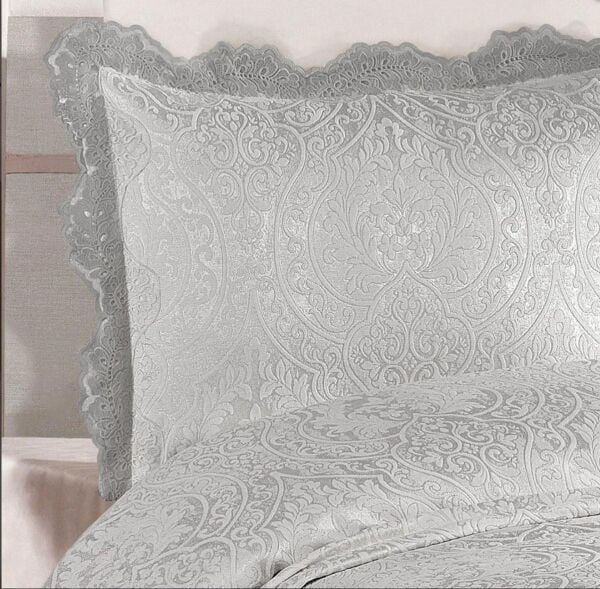 Nazik Home Leo Dantelli Yatak Örtüsü Gri Çift Kişilik