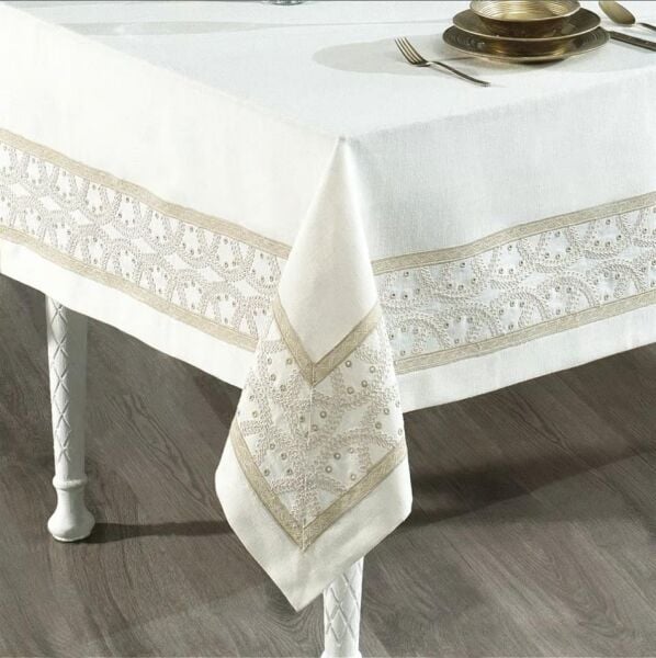 Nazik Home Perla Leke Tutmaz Dertsiz Masa Örtüsü Krem 160X260