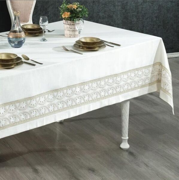 Nazik Home Perla Leke Tutmaz Dertsiz Masa Örtüsü Krem 160X260