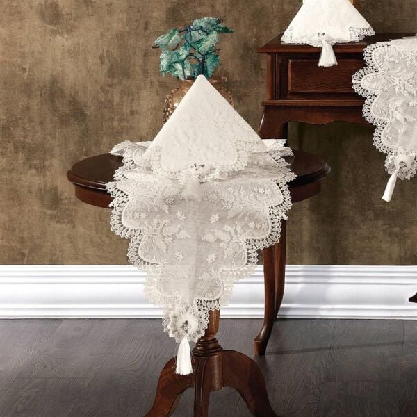 Nazik Home Clara Dantelli Leke Tutmaz 5 Parça Salon Oda Takımı Bej Standart