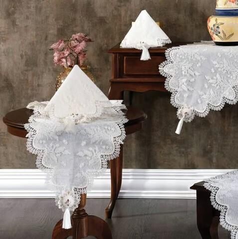 Nazik Home Clara Dantelli Leke Tutmaz 5 Parça Salon Oda Takımı Krem Standart