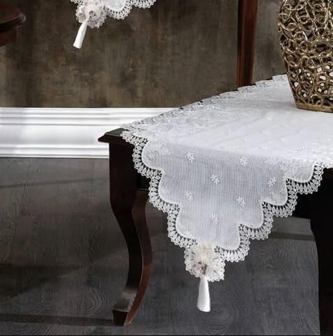 Nazik Home Clara Dantelli Leke Tutmaz 5 Parça Salon Oda Takımı Krem Standart