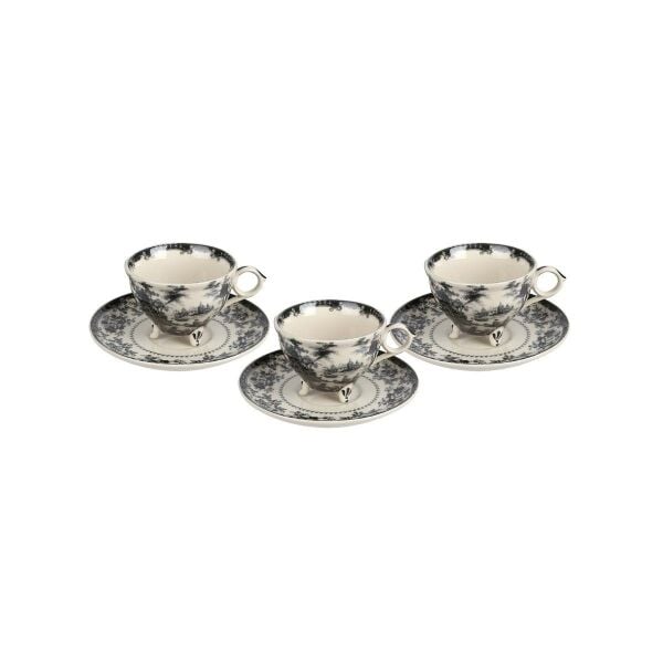 Lucky Art Florantıne 6lı Ayaklı Çay Fincanı Set Siyah