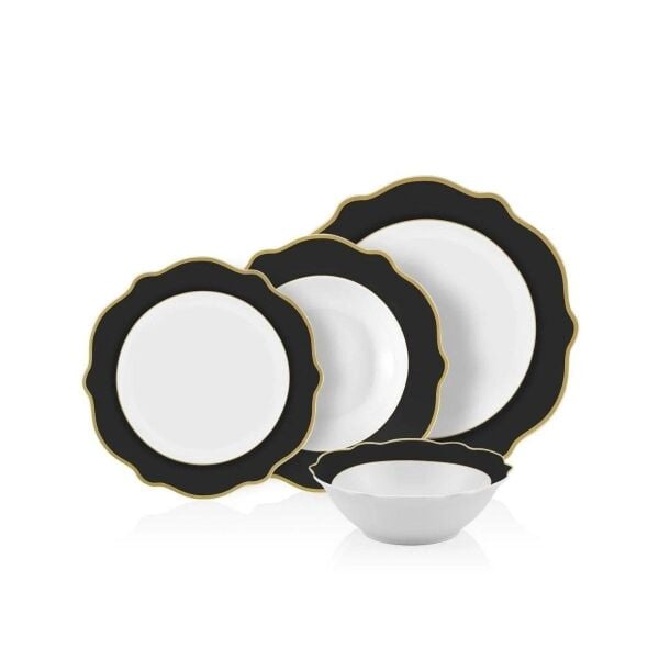The Mia Jaswely Yemek Seti Siyah 24 Parça