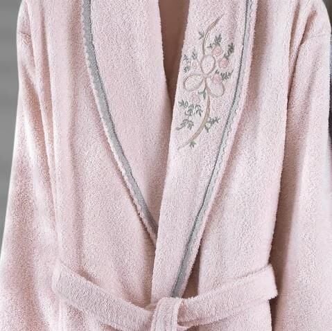 Nazik Home Begonya Kadın & Erkek 6 Parça Aile Bornoz Seti Pudra / Gri Standart