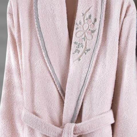 Nazik Home Begonya Kadın & Erkek 6 Parça Aile Bornoz Seti Pudra / Gri Standart