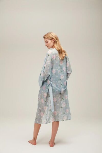 Nazik Home Liva Sabahlık Şort Büstiyer 3'lü Takım Açık Mavi M