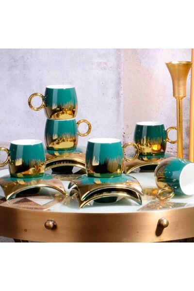Kosova Kgp-081 Porselen 6'lı Fincan Takımı Tombul Yeşil