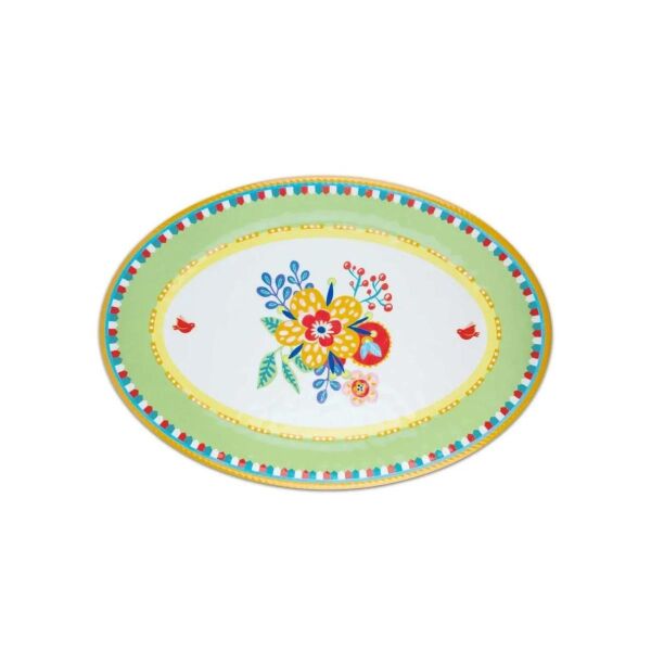 Baci Milano Mamma Mia Çiçek Desenli Oval Servis Tabağı 50cmx35cm