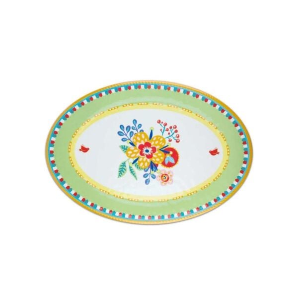 Baci Milano Mamma Mia Çiçek Desenli Oval Servis Tabağı 50cmx35cm