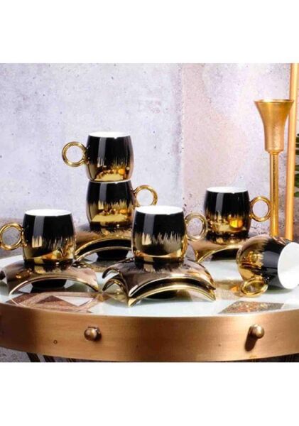 Kosova Kgp-083 Porselen 6'lı Fincan Takımı Tombul Siyah