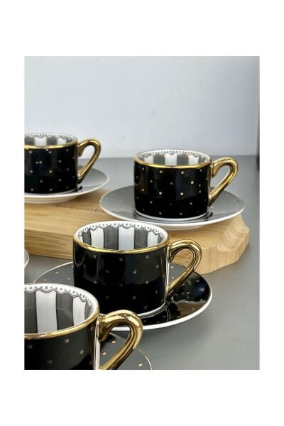 Kosova Fnc-27 Bone China 6'lı Fincan 90cc Puantiye Siyah