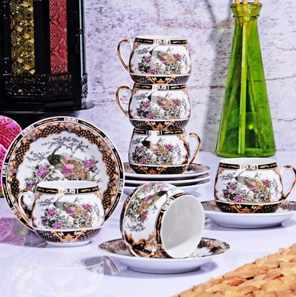 Kosova Gsa-51 Porselen Tombul 6'lı Fincan Takımı Siyah