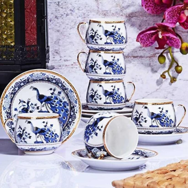 Kosova Gsa-54 PorselenTombul 6'lı Fincan Takımı Lacivert