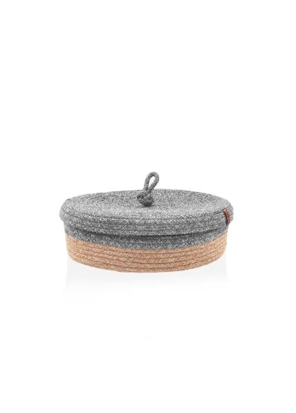 The Mia Jutte Kapaklı Oval  Sepet Bambu Gri 35x24x12 cm