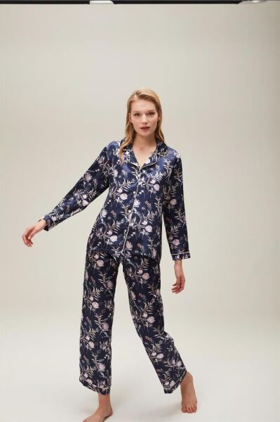 Nazik Home Mia Düğmeli Pijama Takımı Lacivert M