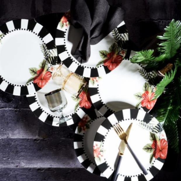 Kosova SRV-0013 Yuvarlak Servis Tabak 26 Cm Black Flower