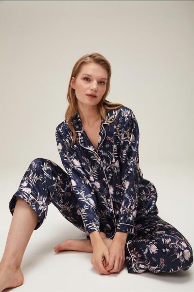 Nazik Home Mia Düğmeli Pijama Takımı Lacivert Xl