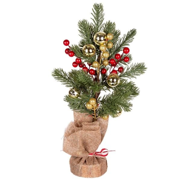 Yılbaşı Süsü Masa Çamı Yılbaşı Çıngıraklı Glod Berry li Kırmızı Glod 14x38 cm
