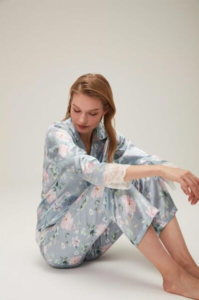 Nazik Home Liva Dantelli Pijama Takımı Açık Mavi M